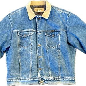 Vintage Wrangler Denim Trucker Jacket Mens 46 Blanket Lined Corduroy Collar USA